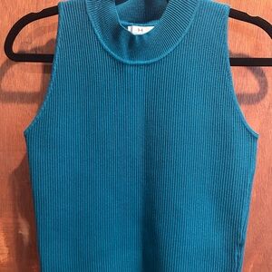 Halston Heritage Turquoise Ribbed Knit Top
